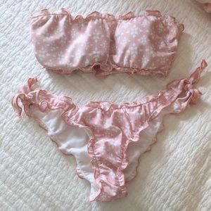 Pink bandeau style Brazilian bikini